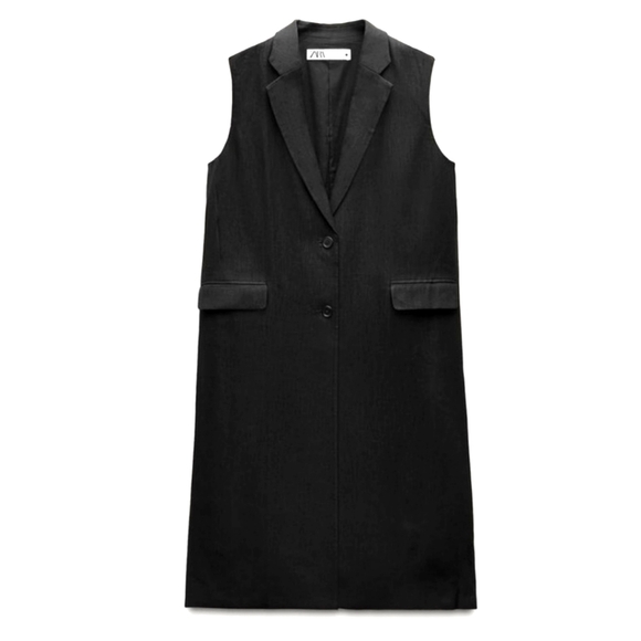 ZARA BLACK LINEN BLEND LONG VEST ✨️✨️✨️ - Picture 3 of 6